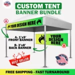 Two Custom vinyl banners, Front 1x9 and Back 3x8 Banner for 10x10 Canopy, Custom tent banners, Canopy Banner, Business banners printing