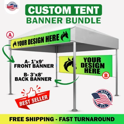 Two Custom vinyl banners, Front 1x9 and Back 3x8 Banner for 10x10 Canopy, Custom tent banners, Canopy Banner, Business banners printing