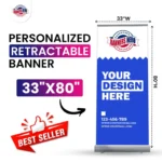 Custom Retractable Banner, Roll Up Retractable Banner Stand, Trade Show Pop Up Display, Business Events, Full Color Print - 33 x 80 Popular
