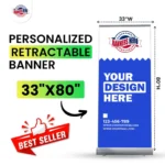 33x80 Retractable Banner, Roll Up Retractable Banner Stand, Trade Show Pop Up Display, Business Events, Full Color Print, Strong Base