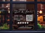 Store Hours Decal, Store Hours Sign, Store Hours Sticker, Hours of Operation Sticker, Hours Decal, Business Name with store hours, QR Code - Image 2